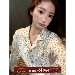 家居服 女秋冬休闲翻领可外穿长袖 JoyceBra 韩系豹纹德绒睡衣套装