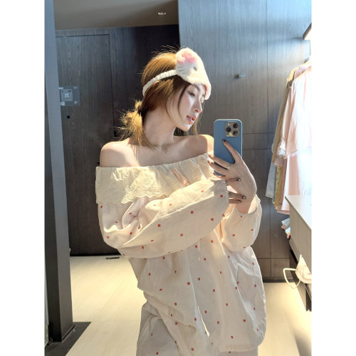 JoyceBra波点蕾丝花边娃娃领睡衣