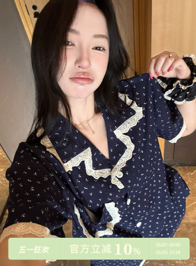 JoyceBra  小碎花甜美花边翻领睡衣女2026新款夏季宽松家居服套装