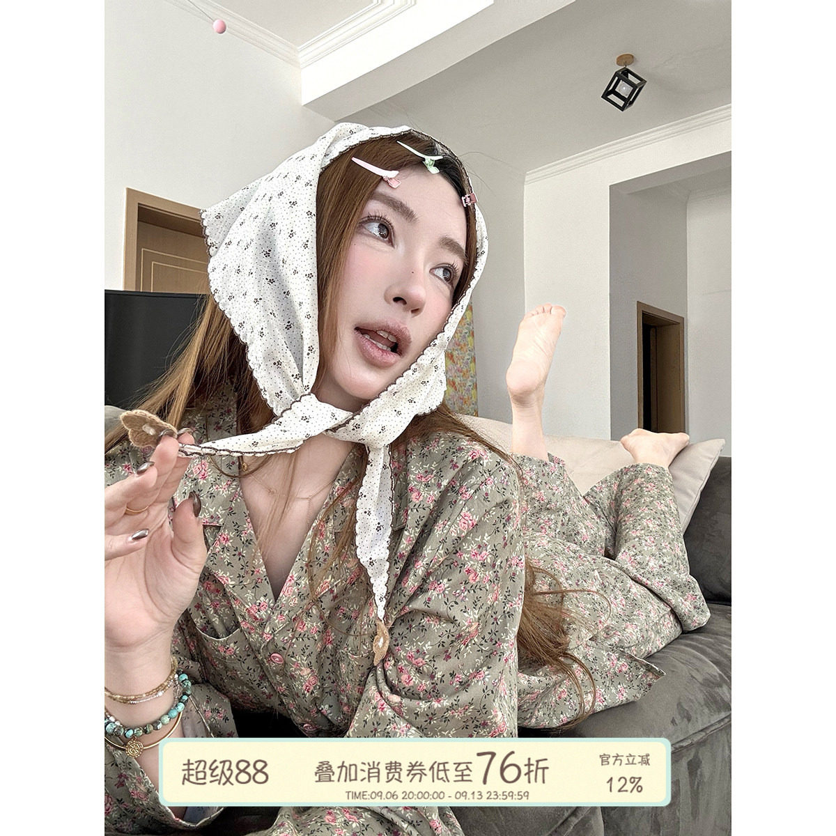 JoyceBra复古风碎花纯棉睡衣图片