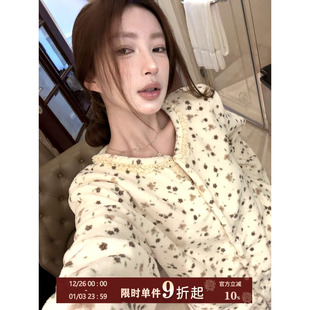 家居服套装 JoyceBra 长裤 可爱花边长袖 女 碎花珊瑚绒睡衣秋冬新款