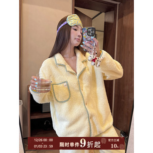 家居服套装 开衫 格子包边珊瑚绒睡衣女秋冬舒适保暖长袖 JoyceBra