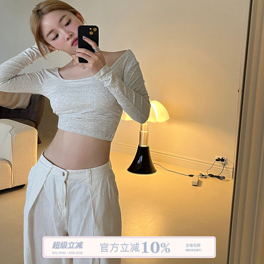 JoyceBra 年终清仓售完即止带胸垫长袖T恤女款短款秋衣内搭打底衫图片