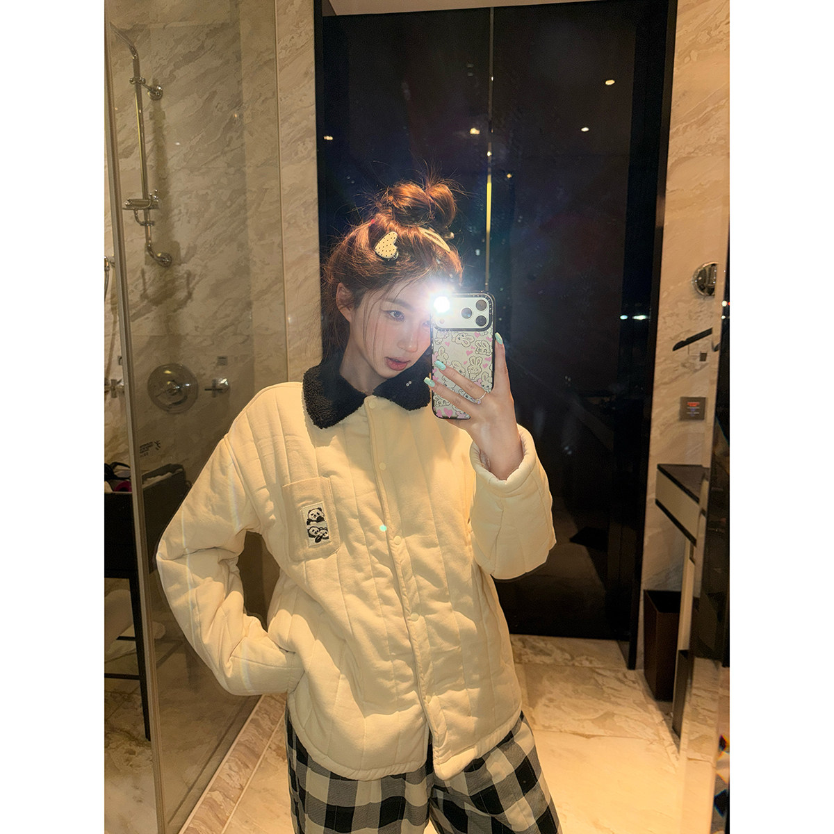 JoyceBra  可爱熊猫加绒加厚睡衣女冬季保暖夹棉可外穿家居服套装