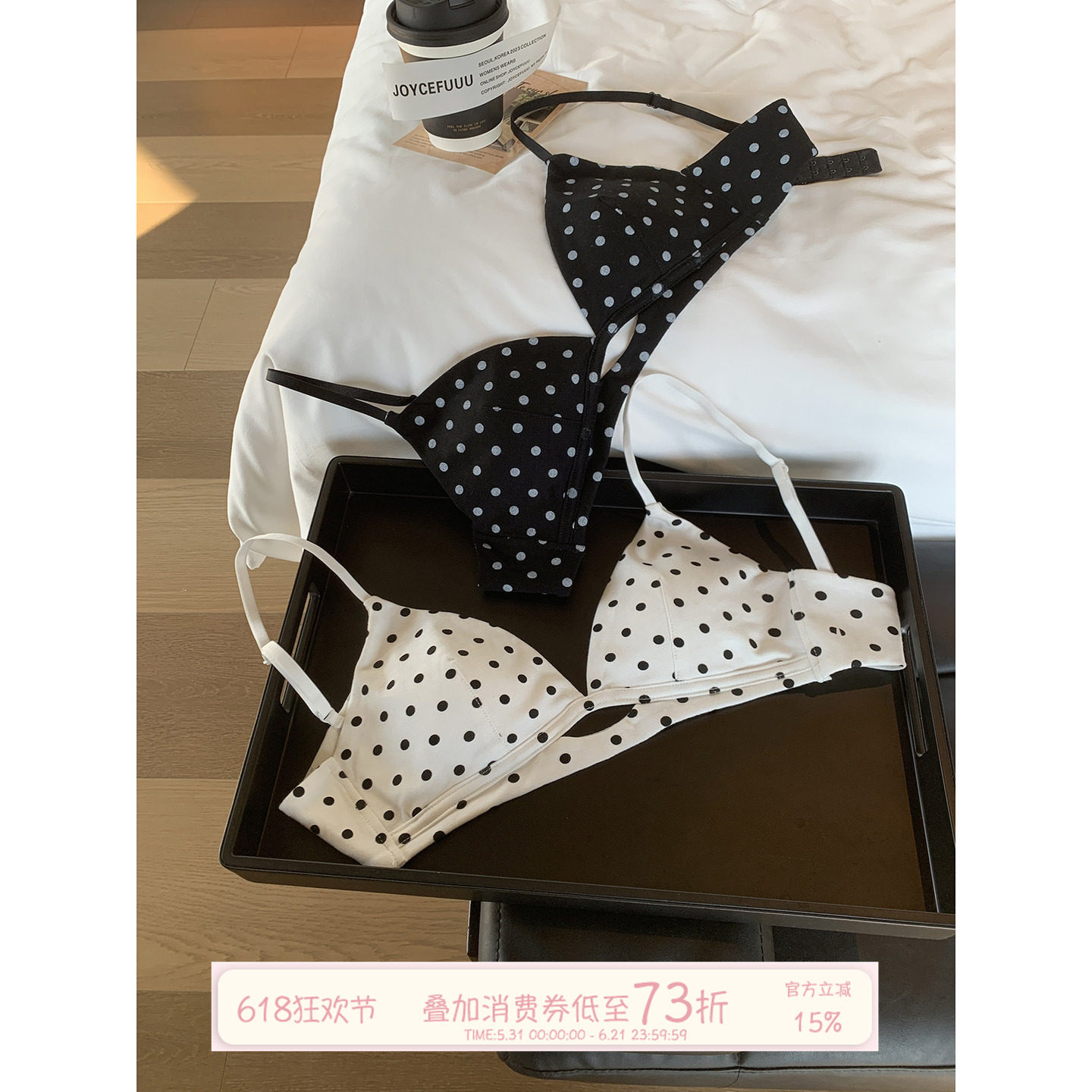 JoyceBra  复古俏皮波点三角杯内衣女小胸聚拢亲肤舒适透气文胸罩