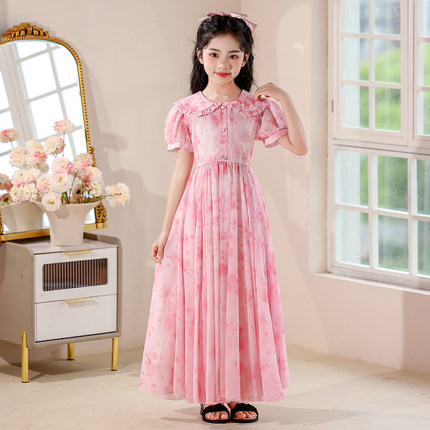 女童雪纺碎花裙子夏季中大童长裙儿童公主裙小女孩夏装仙女连衣裙