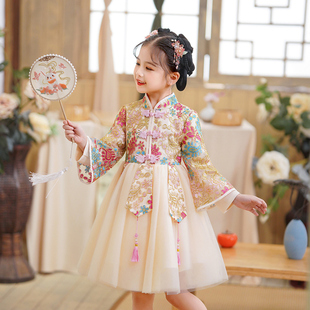 女童旗袍汉服连衣裙秋冬新款中国风儿童新中式拜年服小女孩公主裙