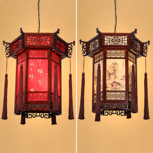 中式仿古实木六角宫灯门头走廊阳台灯笼复古寺庙祠堂长廊户外吊灯
