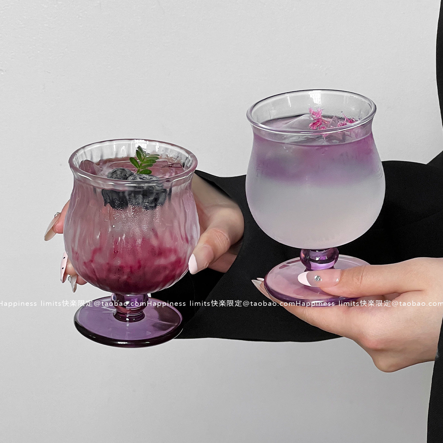 小众复古宝石纹紫色杆玻璃杯ins风矮脚杯热红酒杯果汁杯小甜酒杯