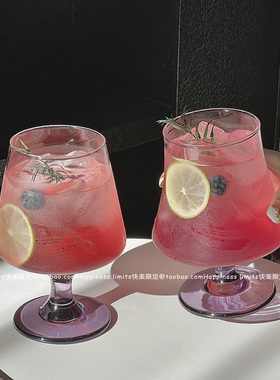 ins风高脚玻璃杯冰美式咖啡杯冷饮杯苏打气泡水杯饮料杯鸡尾酒杯