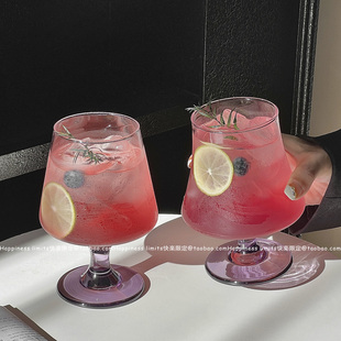 ins风高脚玻璃杯冰美式 咖啡杯冷饮杯苏打气泡水杯饮料杯鸡尾酒杯