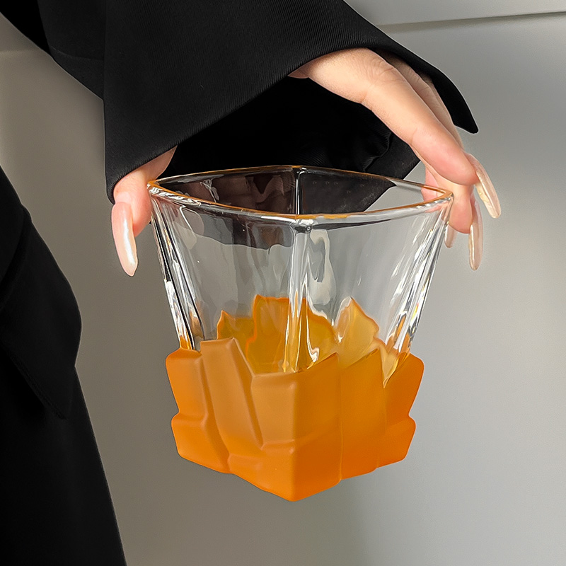 小众手绘威士忌酒杯洋酒杯磨砂橙