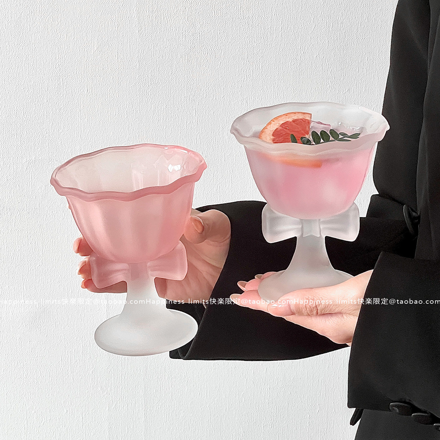 高颜值蝴蝶结玻璃杯子高脚红酒冰淇淋甜品杯女生微醺酒杯果酒香槟