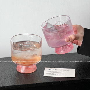 粉色山脉玻璃矮脚杯子高颜值小众冷饮杯咖啡杯威士忌洋酒杯甜品杯
