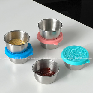 酱汁杯304不锈钢迷你酱料盒酱料小碗便携沙拉酱番茄酱调料碟带盖