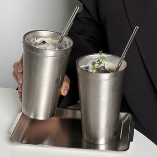 工业风双层美式 304不锈钢咖啡杯随手杯保温杯防烫吸管水杯子