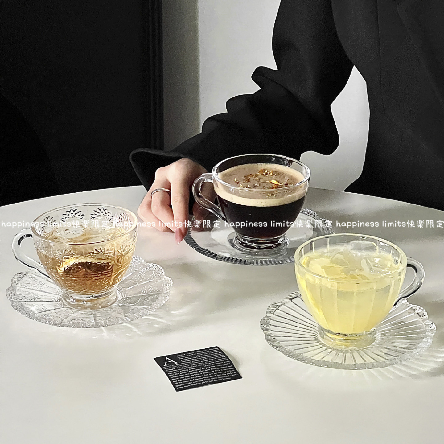 新款北欧ins网红咖啡馆复古浮雕咖啡杯碟单品拿铁杯玻璃茶杯茶杯