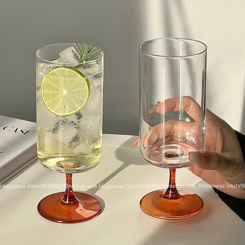 直筒高脚杯高颜值琥珀色玻璃杯
