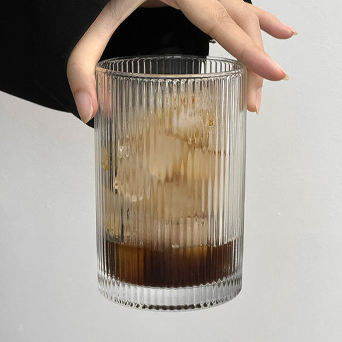 咖啡厅复古竖纹玻璃杯子冰美式