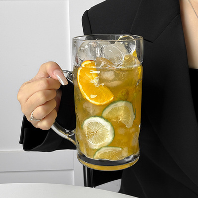 带把大容量水果茶玻璃杯ins风