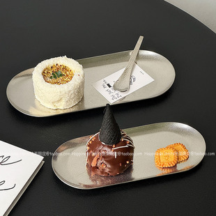 北欧ins不锈钢防刮雪花纹椭圆盘创意餐厅甜品碟饰品收纳托韩式 盘