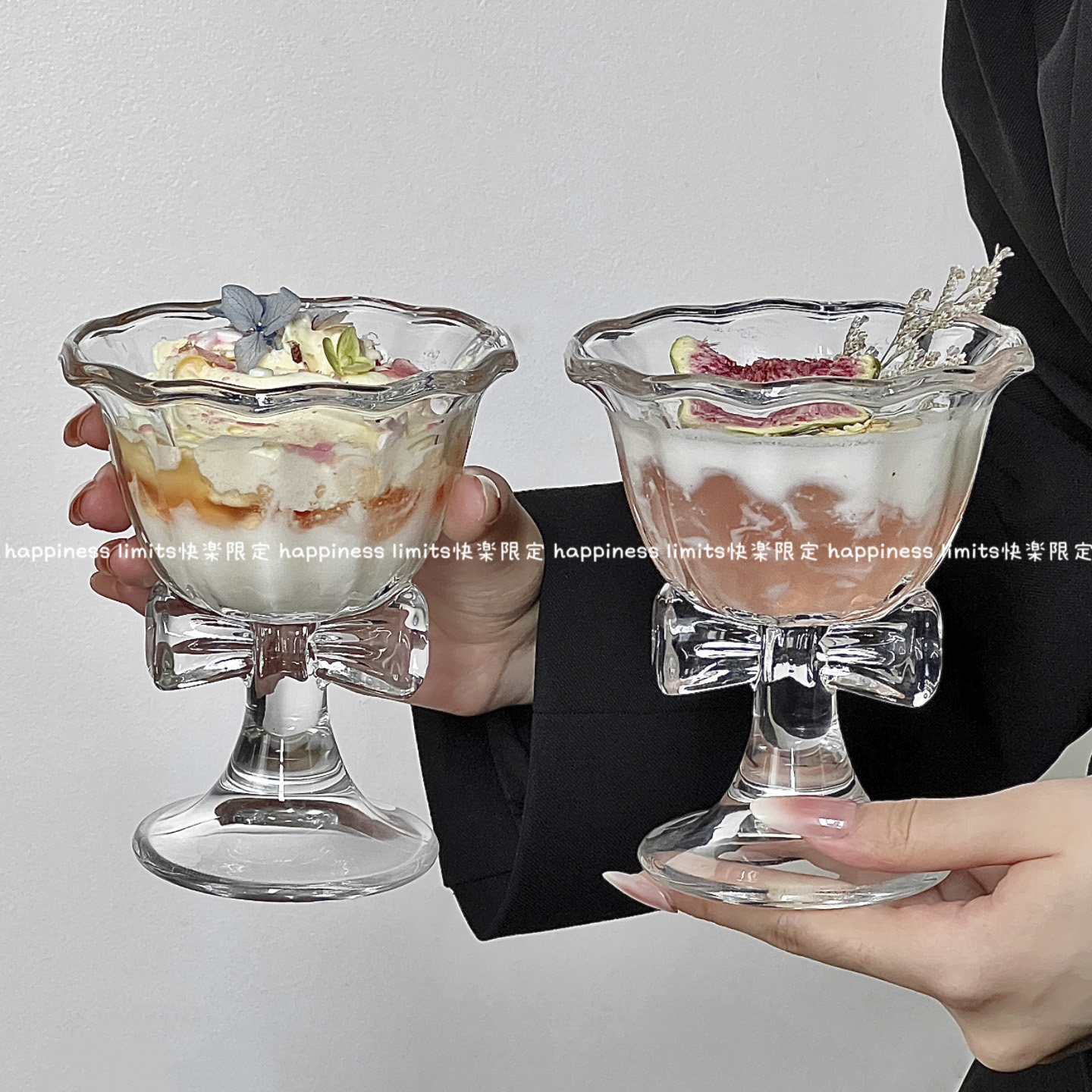 高颜值蝴蝶结高脚杯子冰淇淋果冻杯香槟甜酒鸡尾酒杯咖啡玻璃杯子