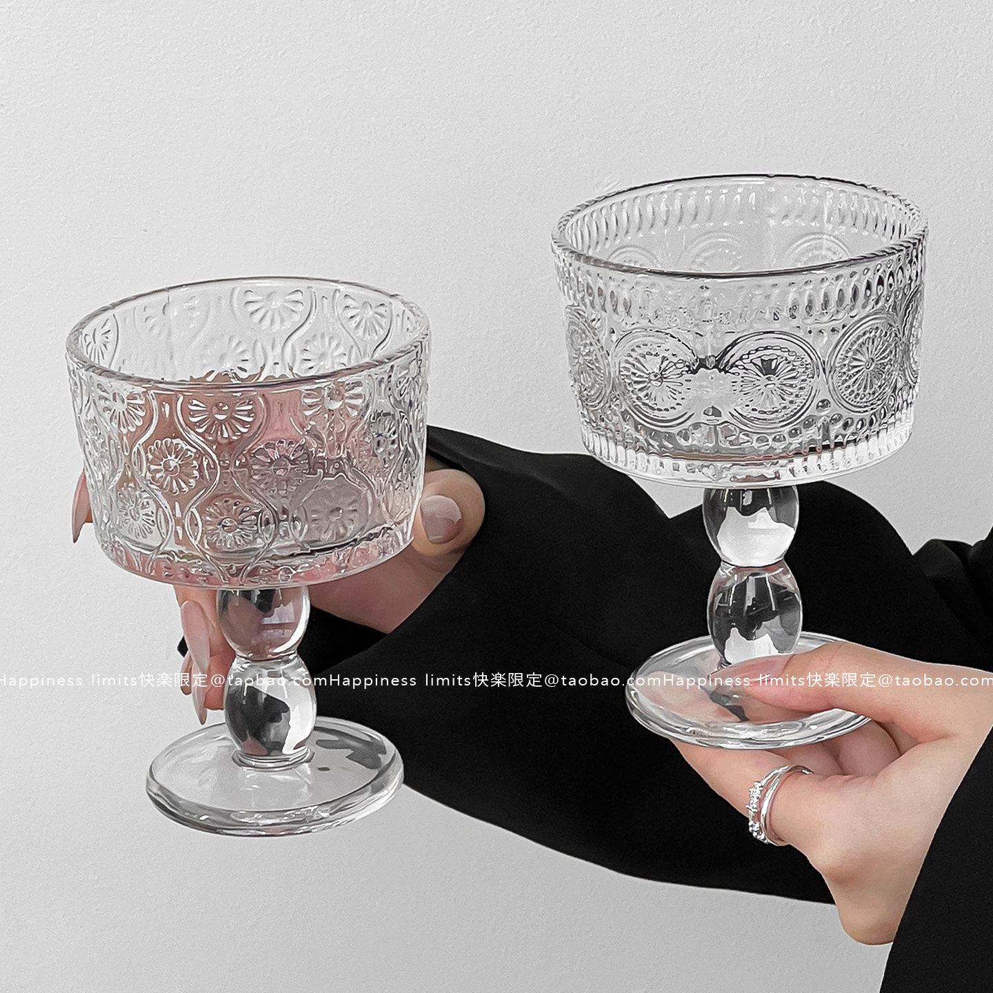小众氛围感中古酒杯高脚玻璃杯香槟杯高级感红酒杯ins风冰淇淋杯
