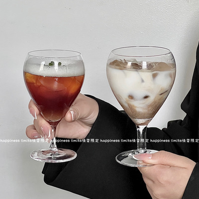 ins复古高脚水滴玻璃杯 高颜值咖啡杯雪糕甜品杯子红酒杯冷萃茶杯