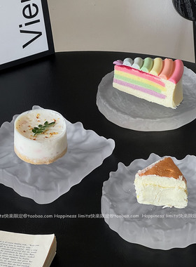 磨砂冰川玻璃盘高级感冷餐甜品托盘寿司盘子创意宴会西点展示底托