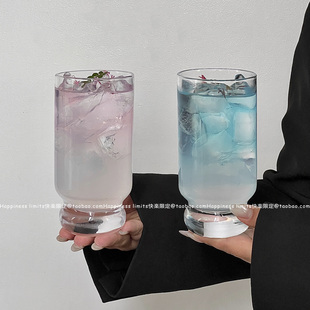 简约透明厚底玻璃水杯子气泡水饮品杯冰美式 拿铁咖啡杯果汁冷饮杯