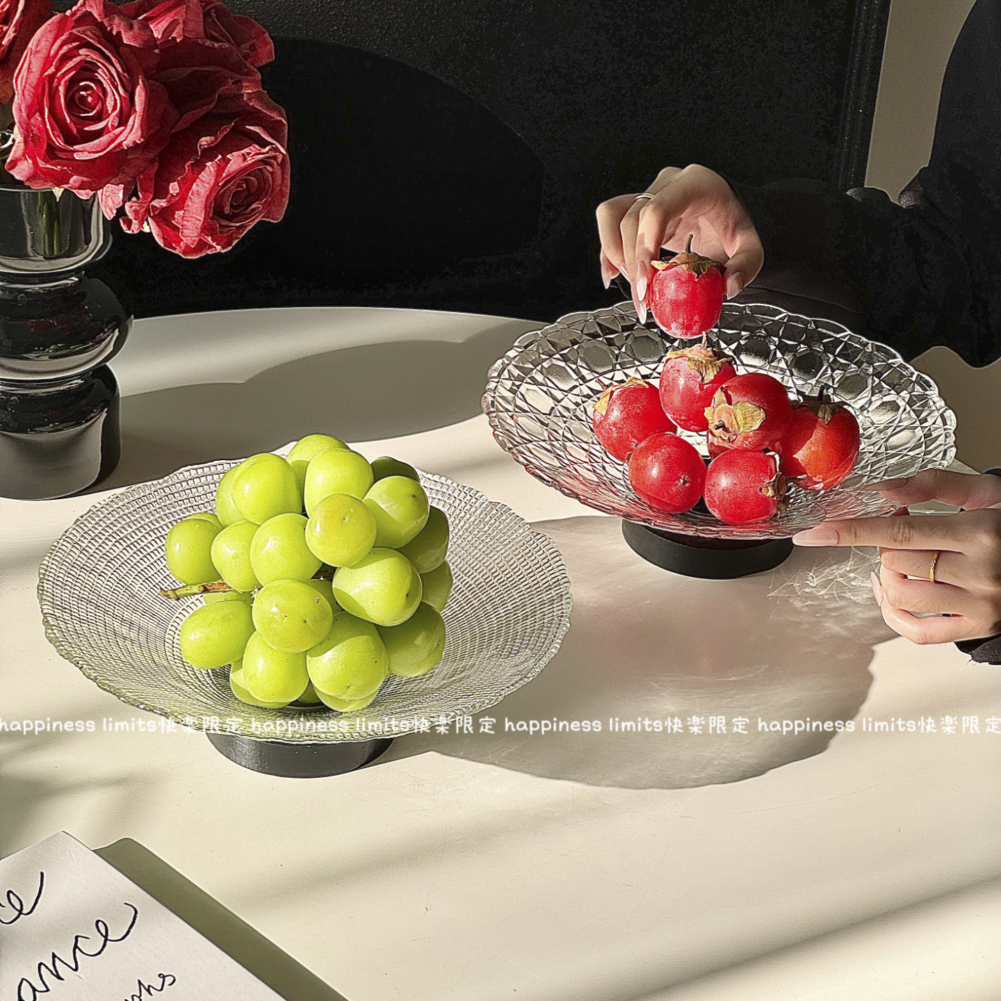 轻奢中古玻璃水果盘客厅茶几家用高档糖果盘子干果坚果零食摆放盘