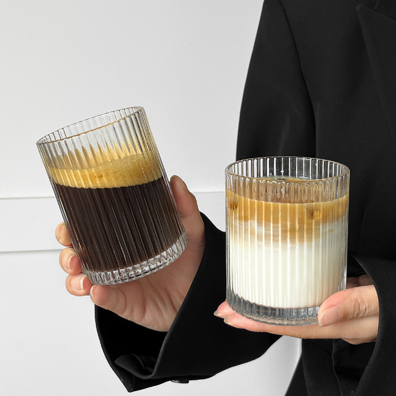 ins简约条纹玻璃杯冰美式拿铁咖啡杯果汁杯冷饮杯家用牛奶杯水杯