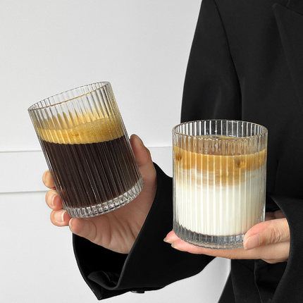ins简约条纹玻璃杯冰美式拿铁咖啡杯果汁杯冷饮杯家用牛奶杯水杯