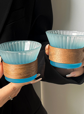 渐变蓝轻奢简约高颜值玻璃杯咖啡杯家用喝水杯子女饮品杯茶杯