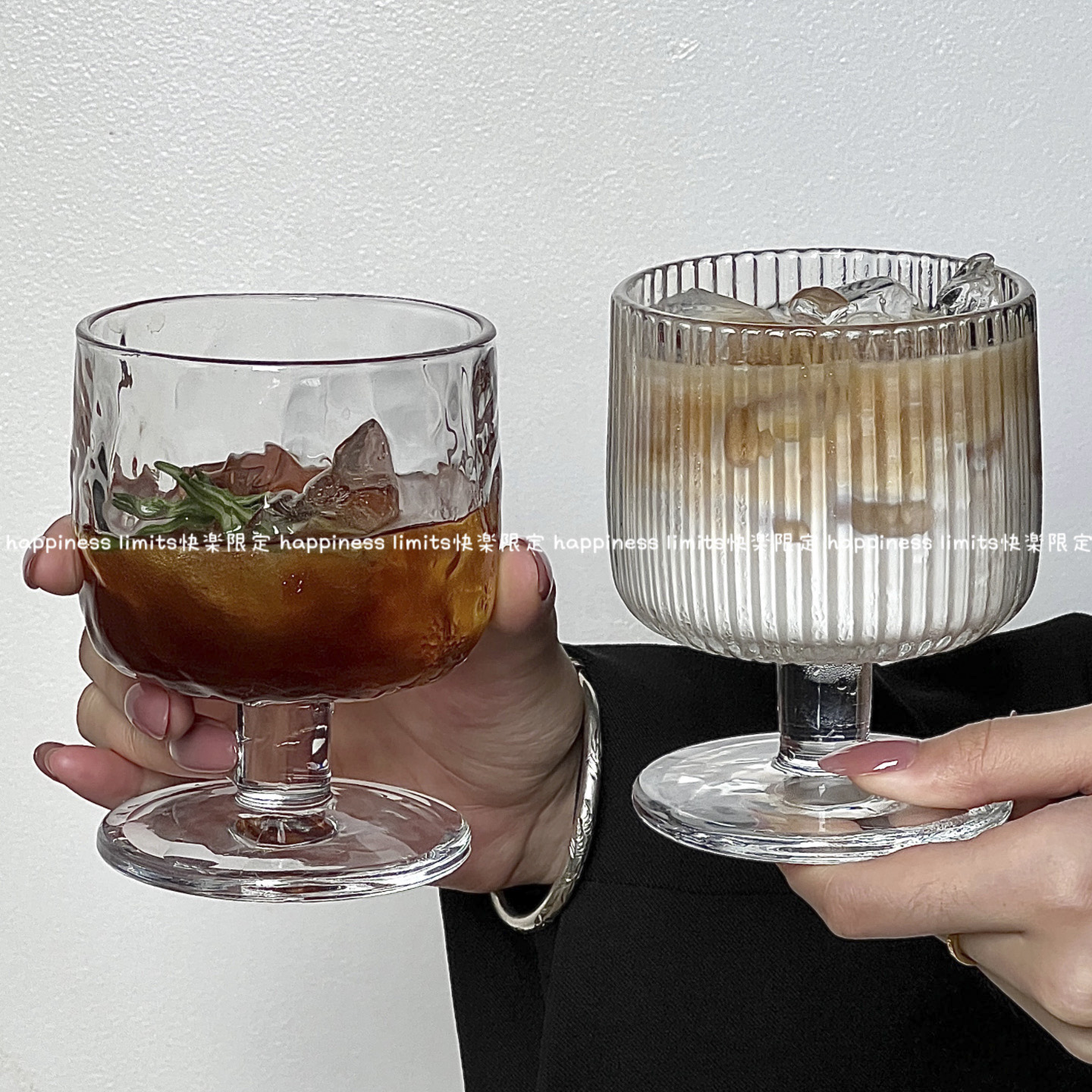 ins小众设计复古简约玻璃矮脚杯美式咖啡拿铁杯高脚杯特调饮品杯