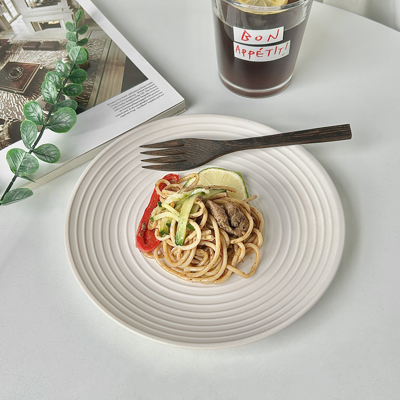 ins风螺纹陶瓷意面盘蛋糕碟子