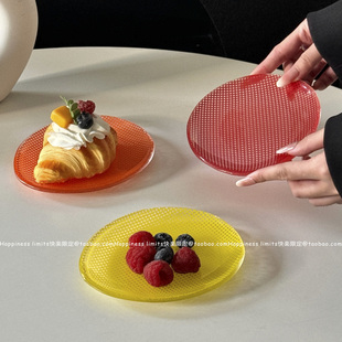 多巴胺小方格纹迷你玻璃甜品蛋糕水果盘彩色复古创意礼品小碗盘子