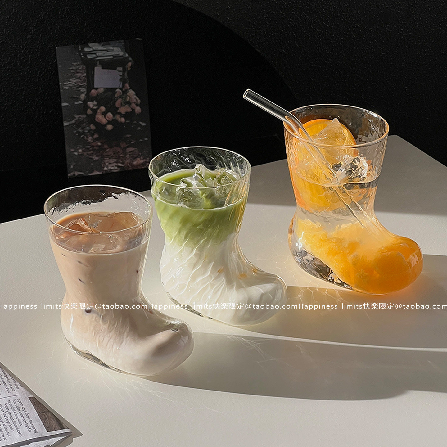 网红ins风创意靴子杯冰美式拿铁咖啡杯果茶杯果汁杯饮品杯玻璃杯