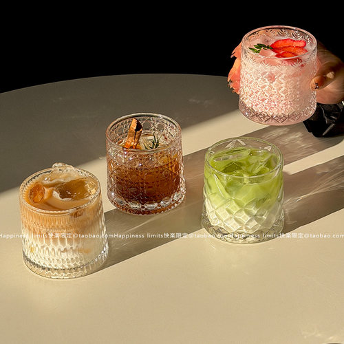 复古果汁杯玻璃水杯高级感威士忌酒杯咖啡杯饮品杯轻奢高档洋酒杯