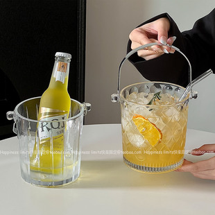 送冰夹 手提冰桶水果茶玻璃桶夏日户外野餐快乐桶冰镇啤酒冰块桶