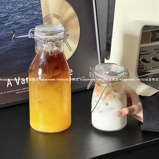 便携外带手提玻璃杯带盖喝水杯家用自制饮品茶杯咖啡杯子果茶杯子