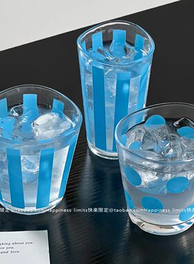 复古夏天ins治愈蓝色牛奶玻璃杯冷萃杯大容量果汁杯冷饮咖啡杯子