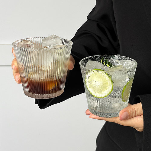 日式复古简约条纹玻璃杯ins茶杯