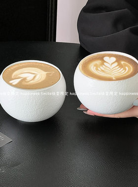 复古纯白磨砂石纹陶瓷杯蛋杯拿铁咖啡杯下午茶小众卡布奇洛拉花杯