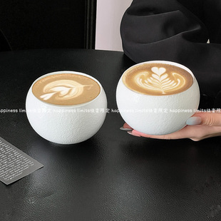 复古纯白磨砂石纹陶瓷杯蛋杯拿铁咖啡杯下午茶小众卡布奇洛拉花杯