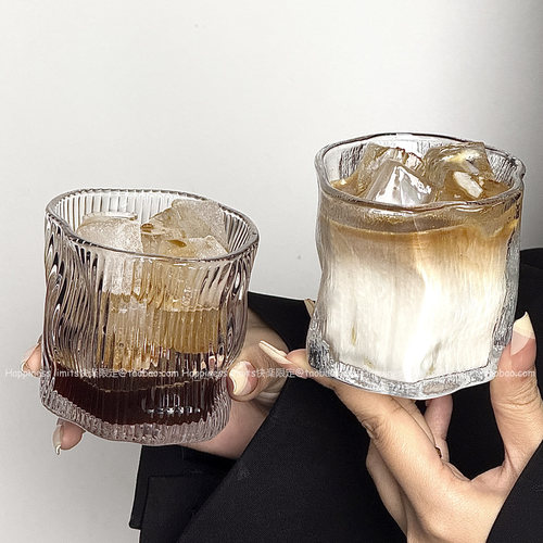 小众ins风不规则扭扭杯玻璃水杯家用女生高级感酒杯饮料咖啡杯子