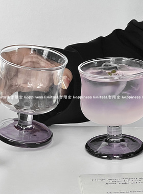 小众复古矮脚收腰玻璃杯ins风美式咖啡杯特调饮品杯冷饮杯果汁杯