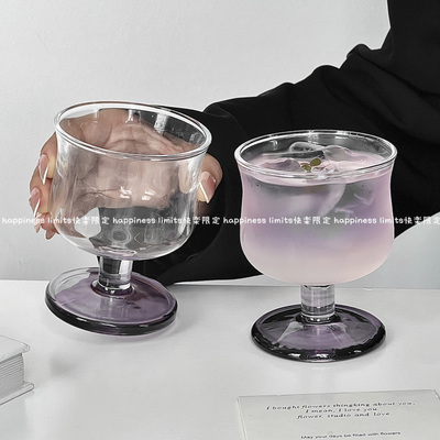 小众复古矮脚收腰玻璃杯ins风美式咖啡杯特调饮品杯冷饮杯果汁杯