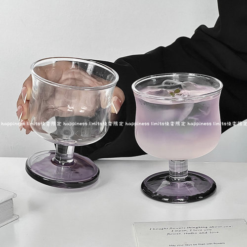 小众复古矮脚收腰玻璃杯ins风美式咖啡杯特调饮品杯冷饮杯果汁杯