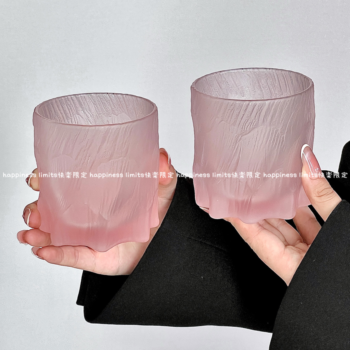 ins玻璃水杯高级感磨砂粉冰川杯玄冰玻璃杯家用果汁饮料杯洋酒杯